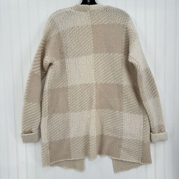 Toad Co Sweater Womens Small Cardigan Wool Blend Plaid Beige Cream Open Cozy - Picture 5 of 9